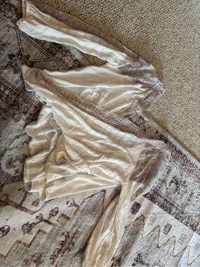 Free People Ivory Lace-Trim Sheer Cardigan